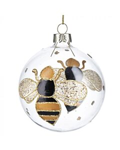 Gisela Graham Glass Bauble w/Black and Gold Bumble Bee